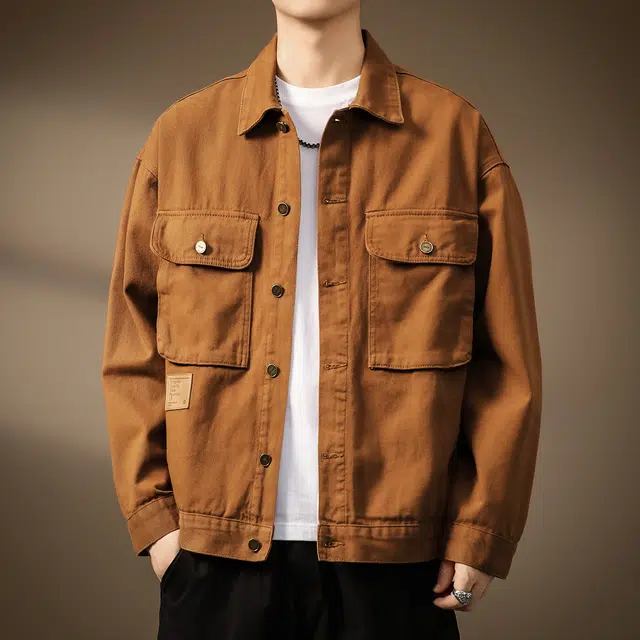 贵色 秋季 美式潮流复古百搭阿美咔叽风重磅潮牌工装牛仔外套男士城市机能日常穿搭休闲硬汉猎装衬衫上衣夹克 宽松型 男女同款