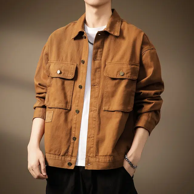 贵色 秋季 美式潮流复古百搭阿美咔叽风重磅潮牌工装牛仔外套男士城市机能日常穿搭休闲硬汉猎装衬衫上衣夹克 宽松型 男女同款