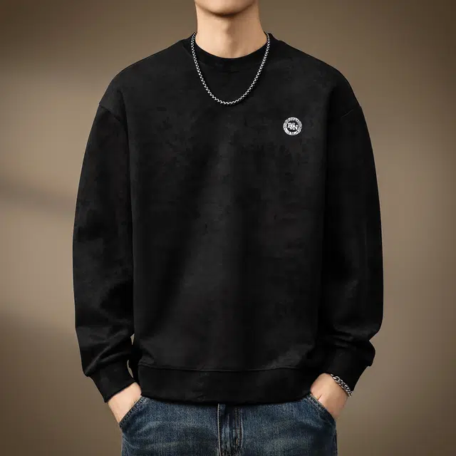 贵色 秋季 美式复古阿美咔叽风扎染圆领长袖男士潮牌重磅高街痞帅城市机能日常出行穿搭休闲套头上衣卫衣 宽松型 男女同款