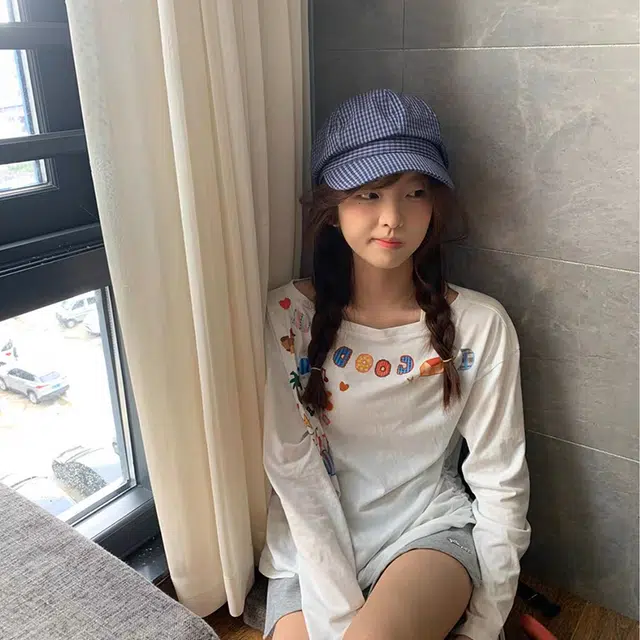 心水好物 韩系复古蓝色条纹画家显脸小文艺八角复古 棉 贝雷帽 女款