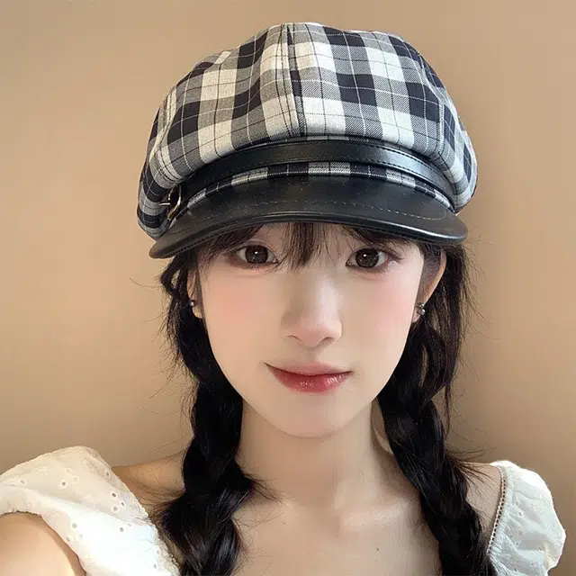 心水好物 学院文艺风 复古格子八角帽 小清新百搭 棉 贝雷帽 女款