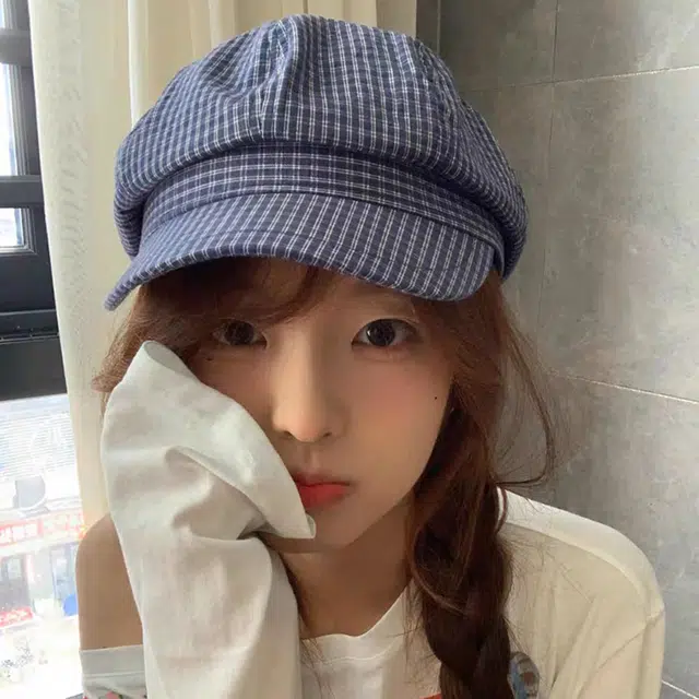 心水好物 日系简约细纹格薄款八角帽显脸小大头围 棉  贝雷帽 男女同款情侣款