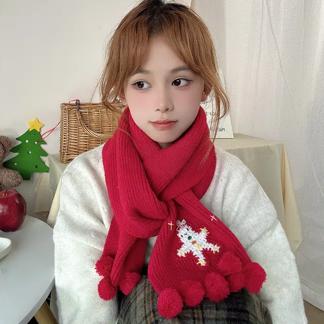 心水好物 秋冬氛围感可爱毛球雪人日系百搭保暖 仿羊绒 绒线围巾 男女同款情侣款