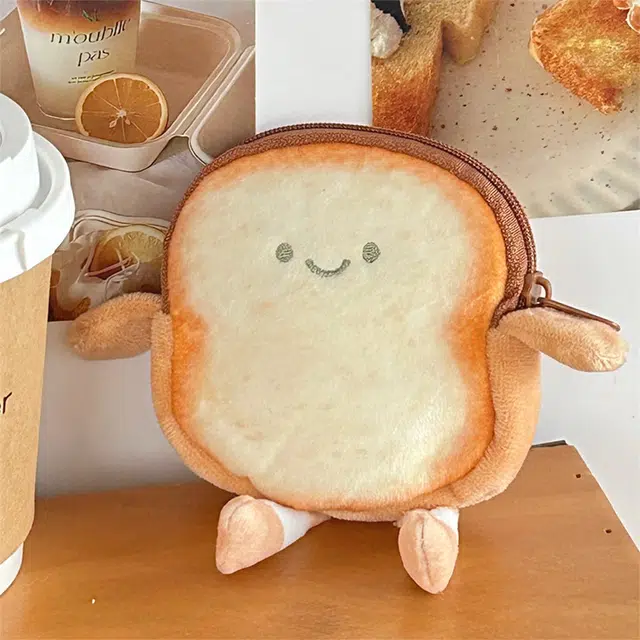 心水好物 可爱卡通吐司零钱包创意公仔小巧硬币耳机钥匙卡片小包 毛绒 挂件 男女同款情侣款