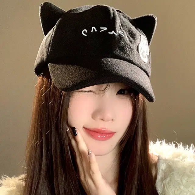 心水好物 猫耳加厚户外休闲可爱卡通 聚酯纤维 鸭舌帽 男女同款情侣款