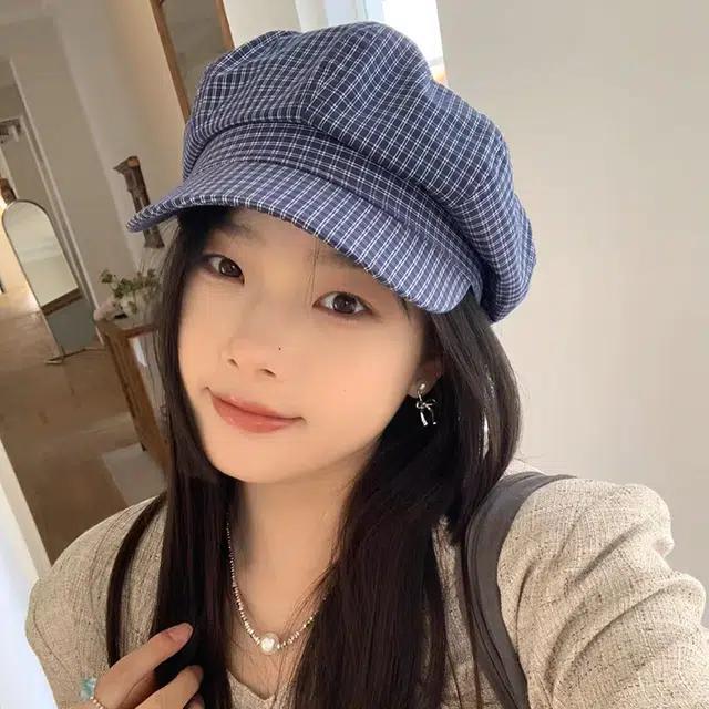 心水好物 韩系复古蓝色条纹画家显脸小文艺八角复古 棉 贝雷帽 女款
