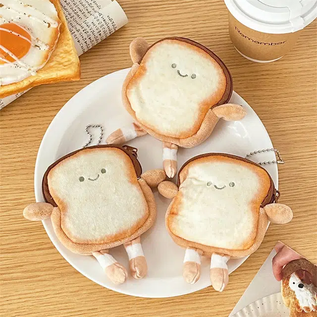 心水好物 可爱卡通吐司零钱包创意公仔小巧硬币耳机钥匙卡片小包 毛绒 挂件 男女同款情侣款