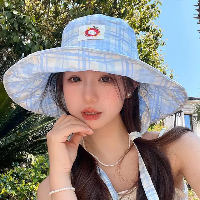 心水好物 可可爱爱多巴胺甜妹风格子春夏季大帽檐防紫外线户外露营登山帽 棉 渔夫帽 女款