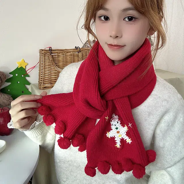 心水好物 秋冬氛围感可爱毛球雪人日系百搭保暖 仿羊绒 绒线围巾 男女同款情侣款