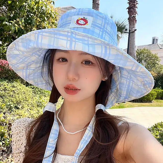 心水好物 可可爱爱多巴胺甜妹风格子春夏季大帽檐防紫外线户外露营登山帽 棉 渔夫帽 女款