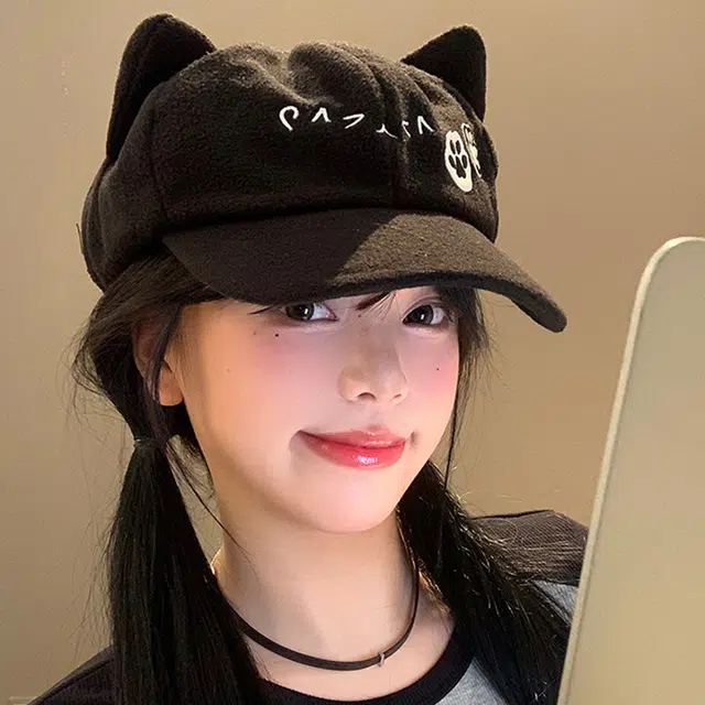 心水好物 猫耳加厚户外休闲可爱卡通 聚酯纤维 鸭舌帽 男女同款情侣款