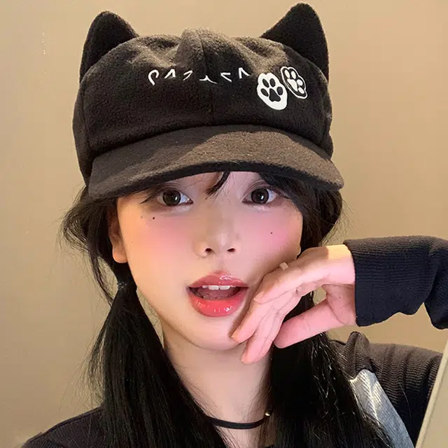 心水好物 猫耳加厚户外休闲可爱卡通 聚酯纤维 鸭舌帽 男女同款情侣款
