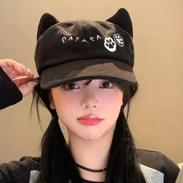 心水好物 猫耳加厚户外休闲可爱卡通 聚酯纤维 鸭舌帽 男女同款情侣款