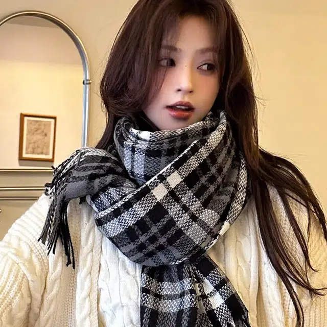 心水好物 百搭款简约格子学院风加绒加厚保暖 礼盒装 聚酯纤维 绒线围巾 男女同款情侣款