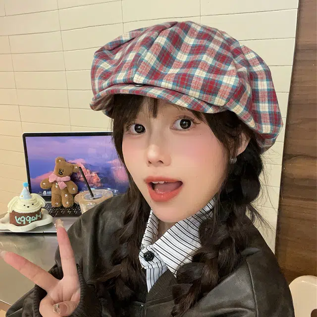 心水好物 复古格纹云朵格子显脸小复古百搭文艺 棉 贝雷帽 女款