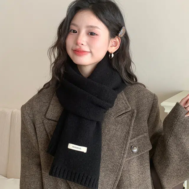 心水好物 高品质秋冬简约纯色百搭韩版针织 绒线围巾 男女同款情侣款