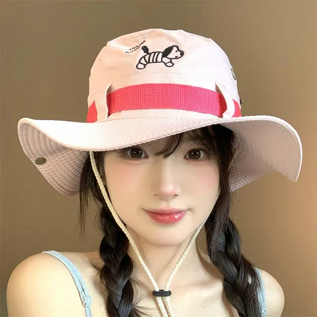 心水好物 小狗登山帽钓鱼帽户外露营徒步出游防晒遮阳帽 聚酯纤维 渔夫帽 女款