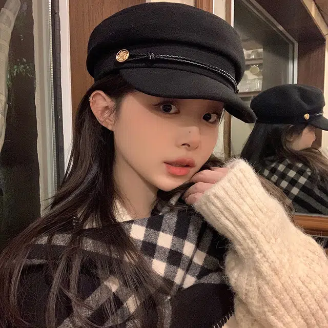心水好物 英伦复古学院风平顶帽大头围显脸小百搭户外美拍 棉 贝雷帽 男女同款情侣款