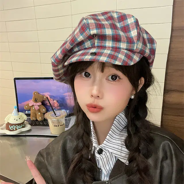 心水好物 复古格纹云朵格子显脸小复古百搭文艺 棉 贝雷帽 女款