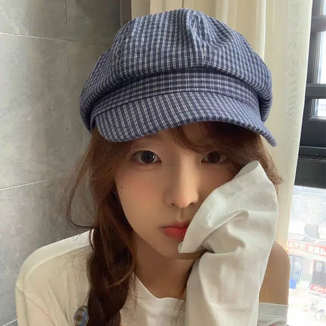 心水好物 韩系复古蓝色条纹画家显脸小文艺八角复古 棉 贝雷帽 女款