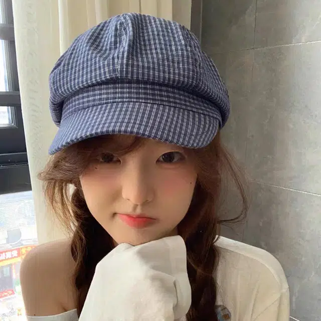 心水好物 日系简约细纹格薄款八角帽显脸小大头围 棉  贝雷帽 男女同款情侣款