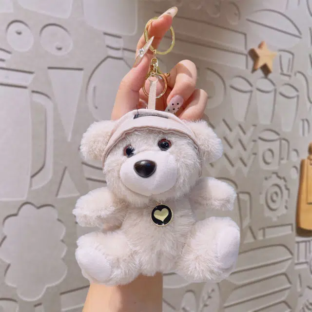 心水好物 可爱毛绒爱心小熊公仔挂饰钥匙扣手提包双肩包 聚酯纤维 挂件 男女同款情侣款