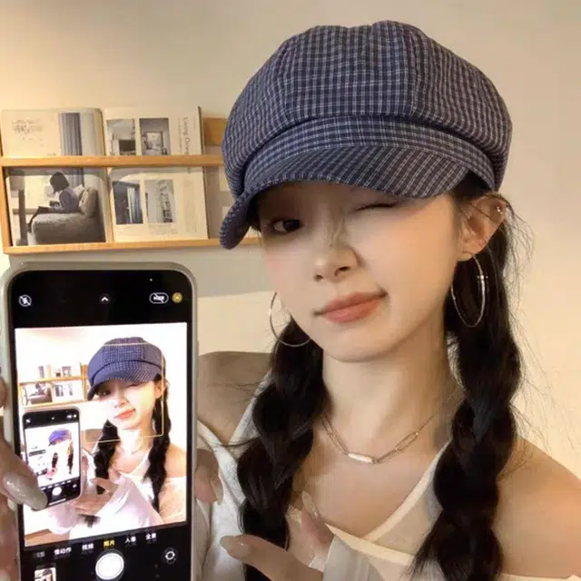 心水好物 日系简约细纹格薄款八角帽显脸小大头围 棉  贝雷帽 男女同款情侣款