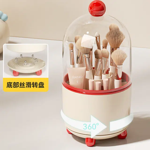 心水好物旋转化妆刷收纳桶轻奢高级感家用防尘化妆品收纳桌面梳妆台收纳盒洗漱包