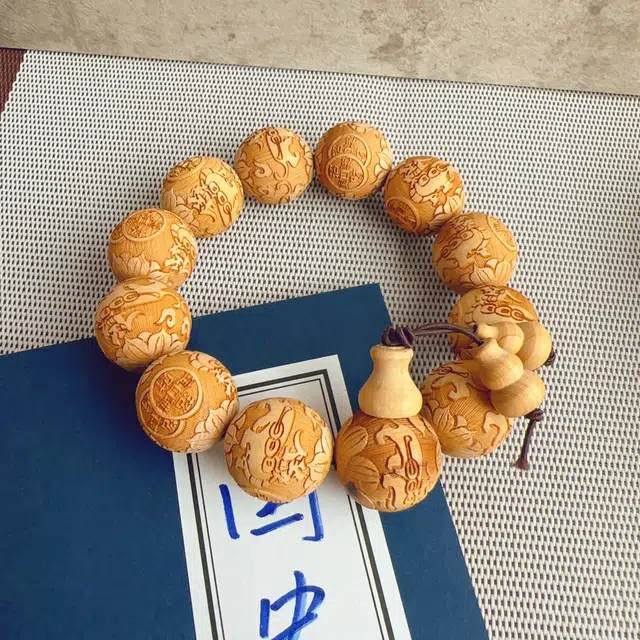 中藏 雕刻复古新中式文玩高级 崖柏 木作手串 男款 崖柏
