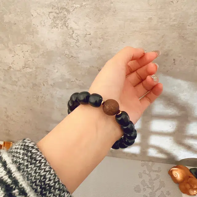 中藏 虎头老型珠国潮复古新中式文玩 吉祥如意招财纳福 木作 手串 男女同款情侣款 紫光檀
