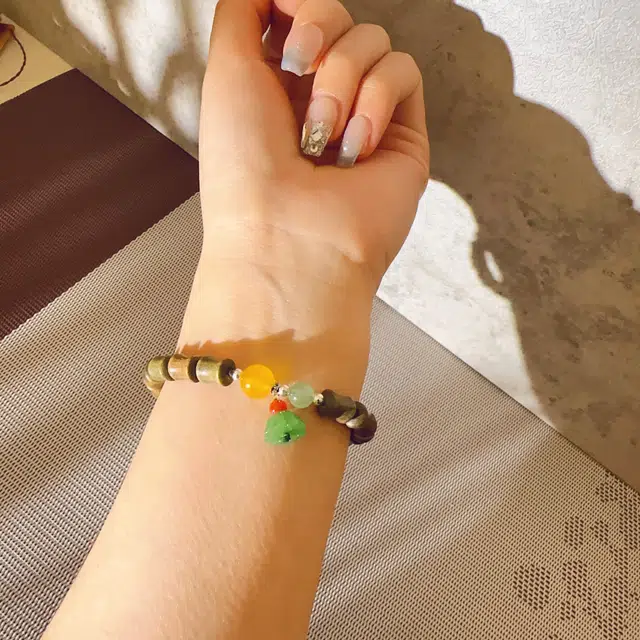 雅玩送礼 中藏 竹节珠国潮复古新中式文玩 吉祥如意 玛瑙 手串 女款 绿檀