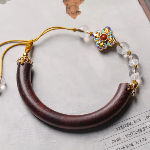 中藏 国潮复古新中式文玩吉祥如意招财纳福 木作 手链 女款 紫檀