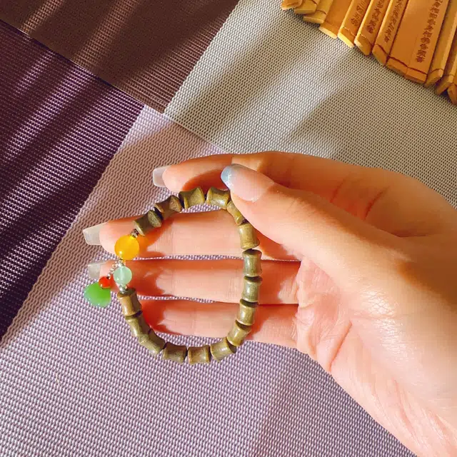 雅玩送礼 中藏 竹节珠国潮复古新中式文玩 吉祥如意 玛瑙 手串 女款 绿檀