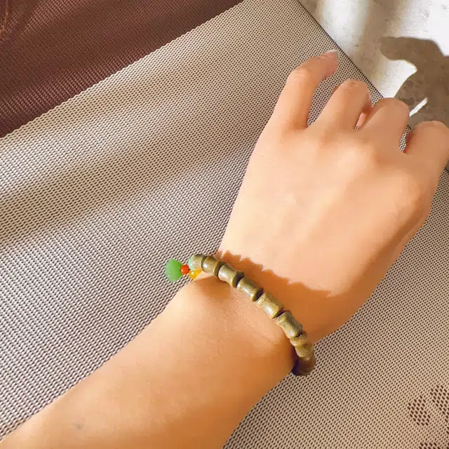 雅玩送礼 中藏 竹节珠国潮复古新中式文玩 吉祥如意 玛瑙 手串 女款 绿檀