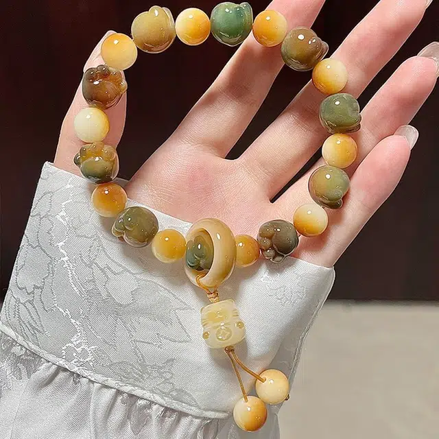 中藏 粉色苹果珠手持 菩提根 手串 男女同款情侣款