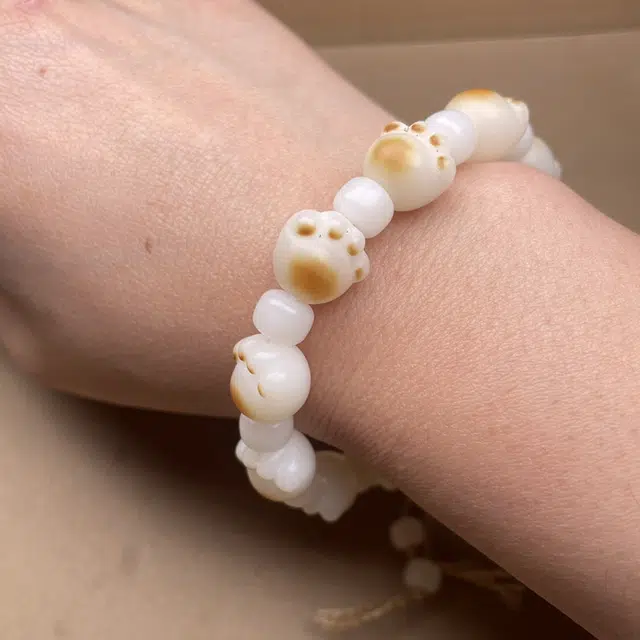 考研考试上岸 中藏 炭烧猫爪国潮复古新中式文玩吉祥如意招财纳福 白玉菩提 手串 男女同款情侣款