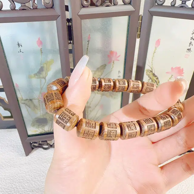 中藏 六字箴言桶珠 国潮复古新中式文玩 吉祥如意招财纳福 黑檀 木作手串 男女同款情侣款 花梨木