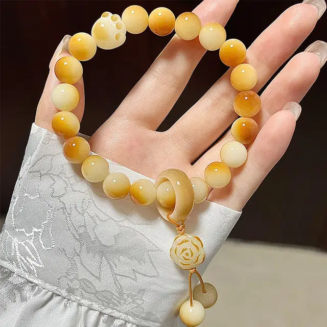 中藏 粉色苹果珠手持 菩提根 手串 男女同款情侣款