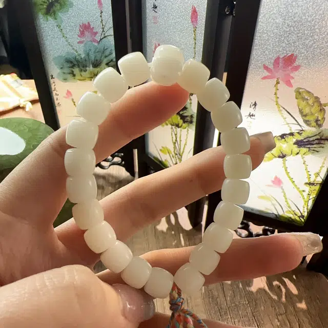 中藏 国潮复古考研考试上岸新中式文玩吉祥如意招财纳福 白玉菩提 手串 男女同款情侣款