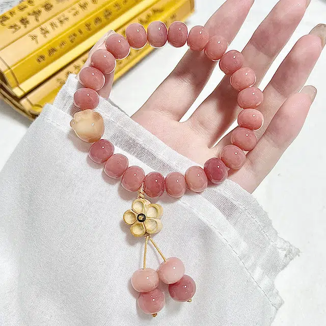 中藏 粉色苹果珠手持 菩提根 手串 男女同款情侣款