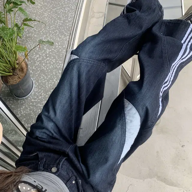 果瑱 小众美式复古怀旧运动风侧边三条杠拼接设计阔腿裤女甜酷辣妹工装裤直筒裤高腰显瘦百搭休闲个性潮流户外牛仔裤 女款