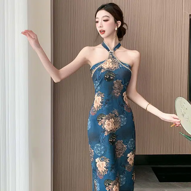 果瑱 画报夫人新中式国风改良纯欲风情万种全包边旗袍气质高级性感包臀长裙子小众设计感千金风质感穿搭无袖连衣裙 女款