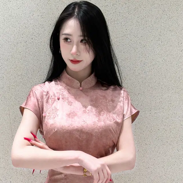 果瑱 新中式国风长裙收腰显瘦高级感立领提花缎面改良旗袍甜美少女穿搭极简主义短袖连衣裙 女款