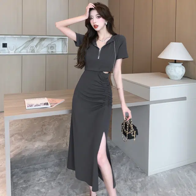 果瑱 通勤简约时尚百搭短袖连衣裙 女款