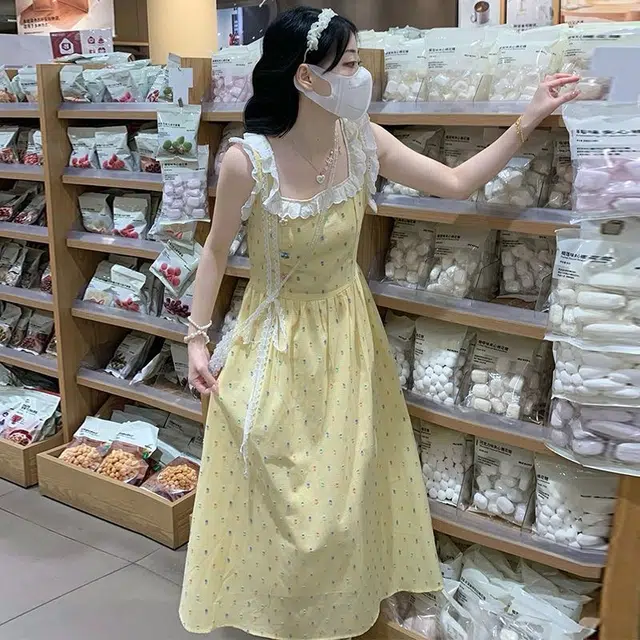 果瑱 法式夏日多巴胺甜美日系小个子波点收腰网红显瘦度假长裙学院风小众设计感元气少女穿搭减龄可爱无袖连衣裙 女款