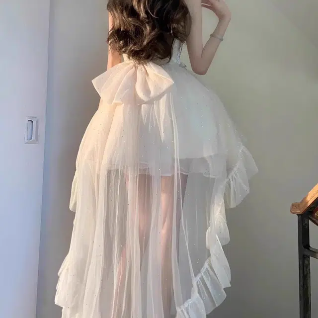 果瑱 法式高级感性感辣妹穿搭洛丽塔绝美蝴蝶结细闪网纱拖尾气质优雅浪漫梦幻高贵精致温柔甜美蓬蓬裙公主感礼服吊带连衣裙萝莉装 女款