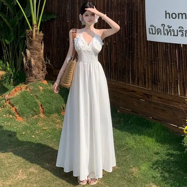 果瑱 韩版设计感拼接蕾丝收腰法式复古优雅气质修身性感吊带连衣裙 女款