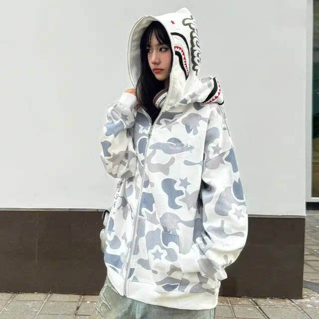 果瑱 美式高街个性时尚宽松百搭连帽卫衣 男女同款 白色