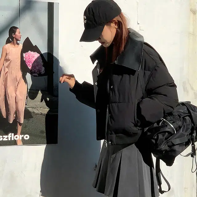 果瑱 短款韩版拼接小个子面包服冬季加厚外套棉服 男女同款 黑色
