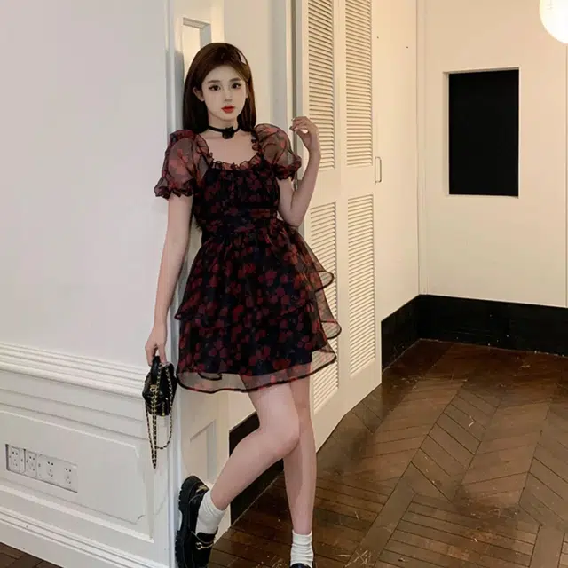 果瑱 时尚潮流百搭简约短袖连衣裙 女款